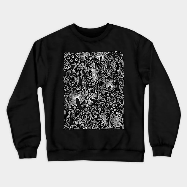 Hand Drawn Mushrooms (white ink) Crewneck Sweatshirt by BigBridgeStudios